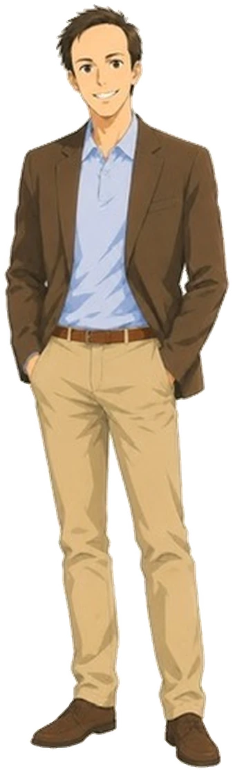 Gezeichnetes Porträt von Milan Dewenter: braunes Sakko, hellblaues Hemd, beige Hose