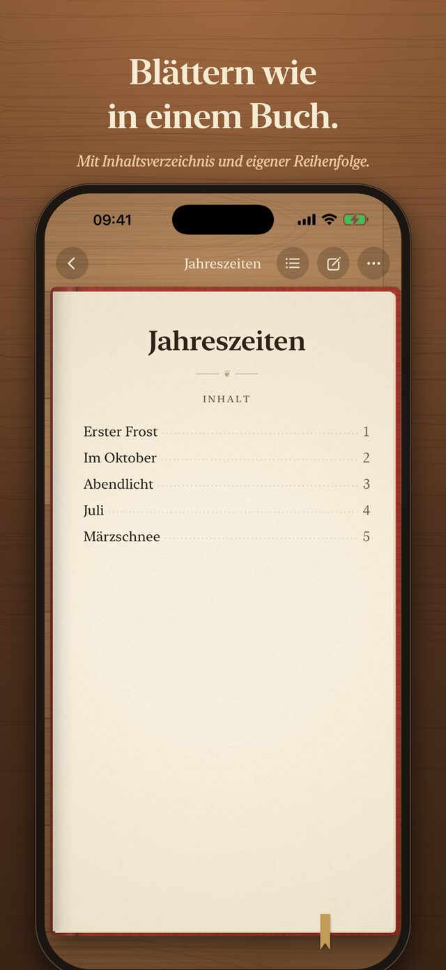 Das Inhaltsverzeichnis eines Notizbuchs mit Punktlinien und Seitenzahlen