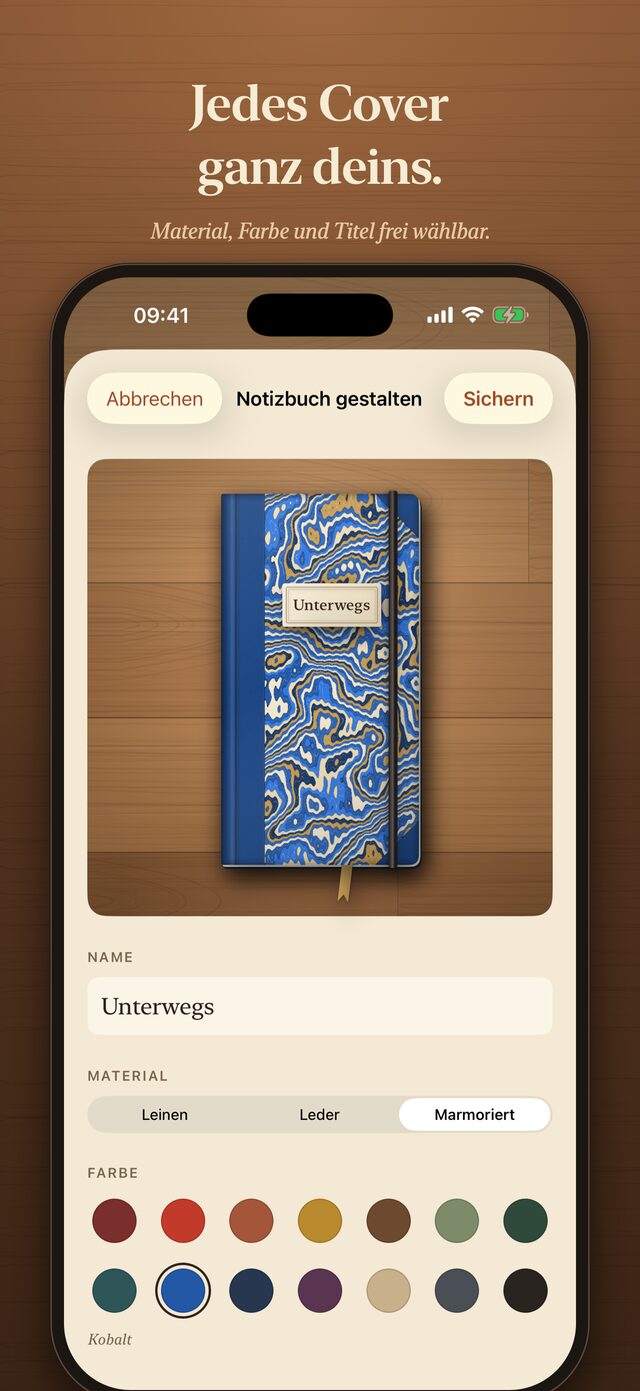 Ein Notizbuch gestalten: Material und Farbe des Covers wählen