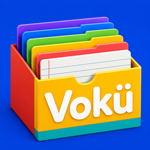 App-Symbol von Vokü: ein Karteikasten mit bunten Karten